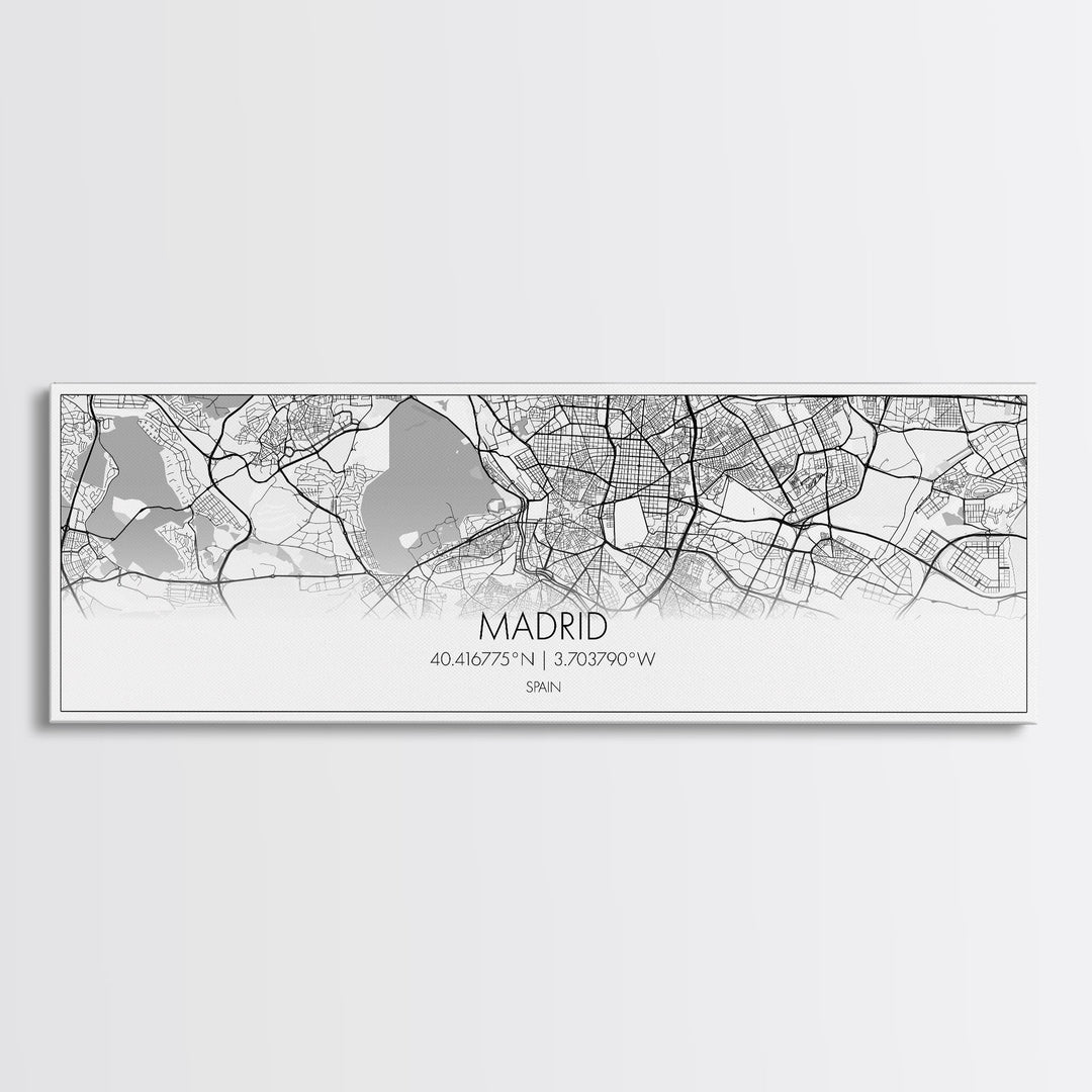 Panoramic Madrid City Map, Spain Art, Map Print, Minimalist Wall Art, Canvas Art, Housewarming Gift, Street Map Art, Closing Gift