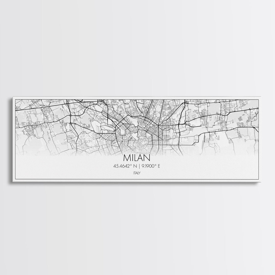 Panoramic Milan City Map, Italy Art, Map Print, Minimalist Wall Art, Canvas Art, Housewarming Gift, Street Map Art, Closing Gift