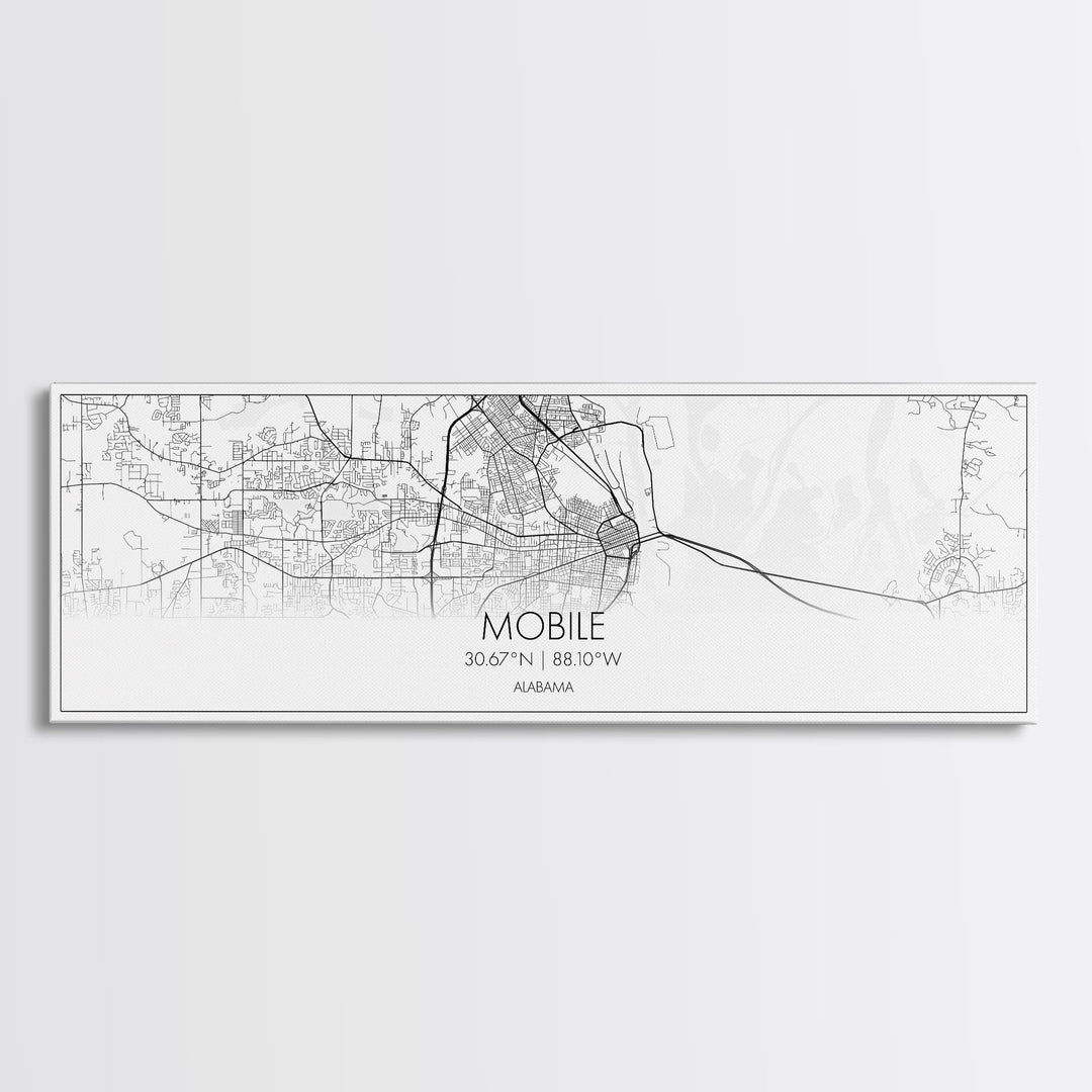 Panoramic Mobile City Map, Alabama Art, Map Print, Minimalist Wall Art, Canvas Art, Housewarming Gift, Street Map Art, Closing Gift