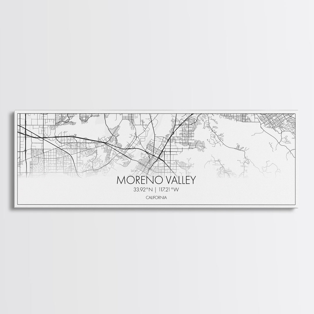 Panoramic Moreno Valley City Map, California Art, Map Print, Minimalist Wall Art, Canvas Art, Housewarming Gift, Street Map, Closing Gift