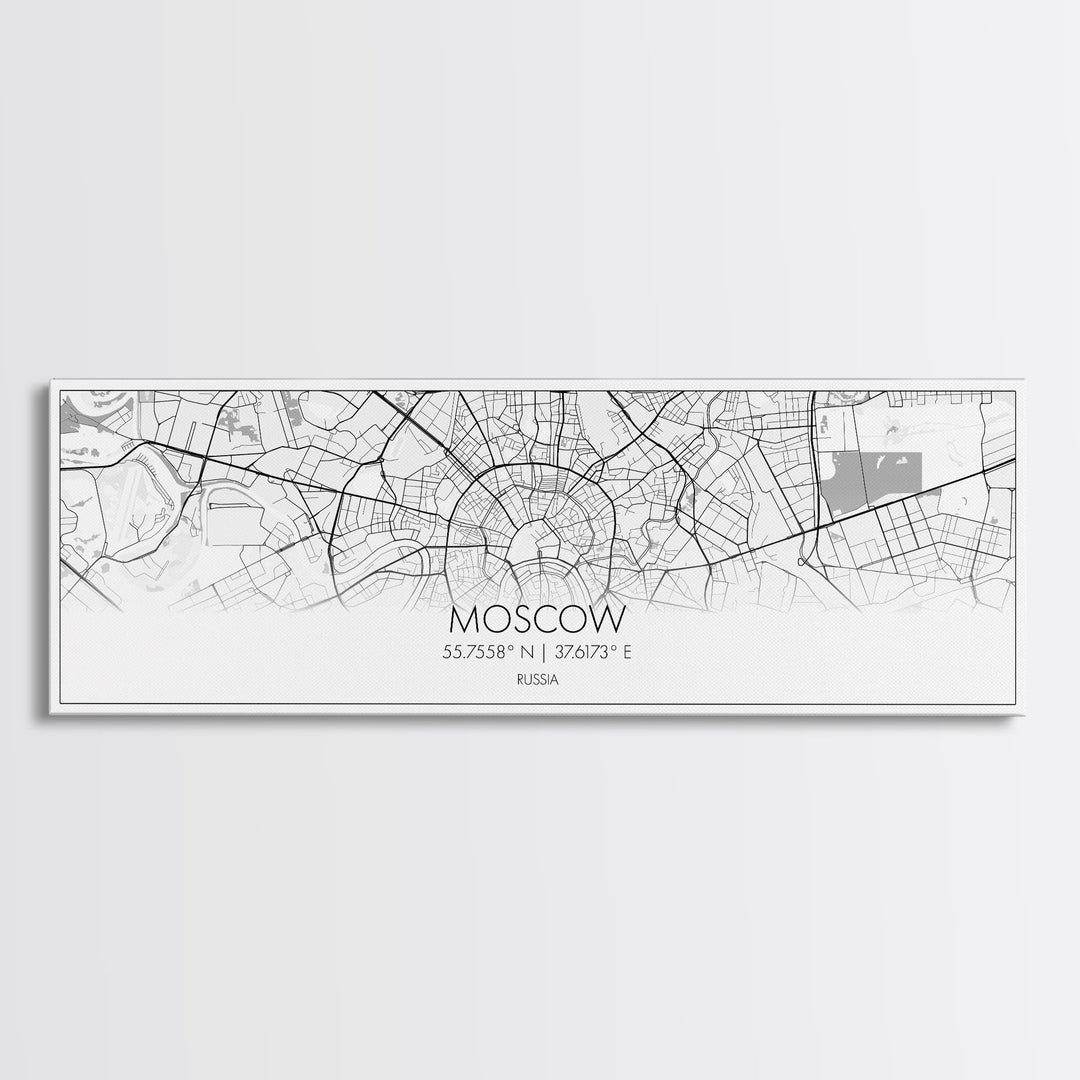 Panoramic Moscow City Map, Russia Art, Map Print, Minimalist Wall Art, Canvas Art, Housewarming Gift, Street Map Art, Closing Gift