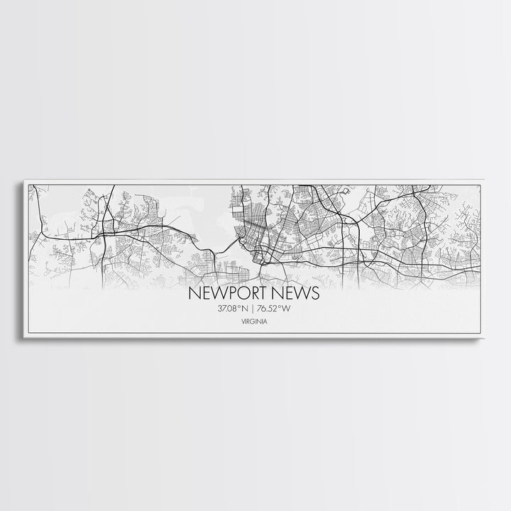 Panoramic Newport News City Map, Virginia Art, Map Print, Minimalist Wall Art, Canvas Art, Housewarming Gift, Street Map Art, Closing Gift