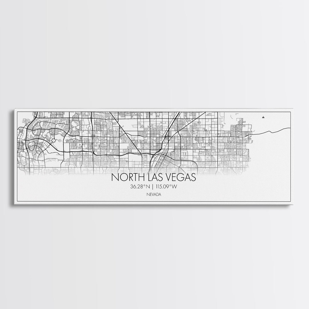 Panoramic North Las Vegas City Map, Nevada Art, Map Print, Minimalist Wall Art, Canvas Art, Housewarming Gift, Street Map Art, Closing Gift