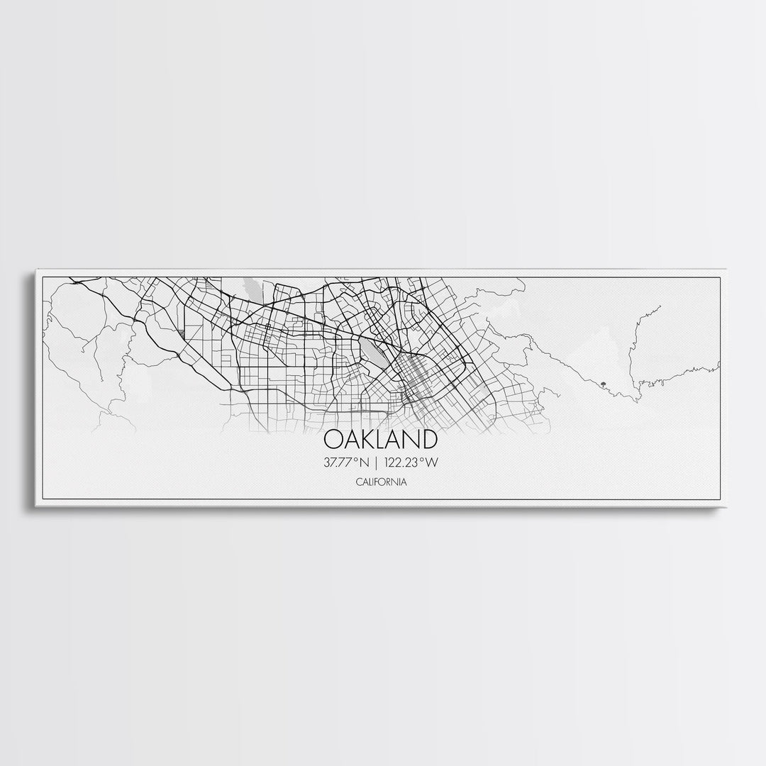 Panoramic Oakland City Map, California Art, Map Print, Minimalist Wall Art, Canvas Art, Housewarming Gift, Street Map Art, Closing Gift