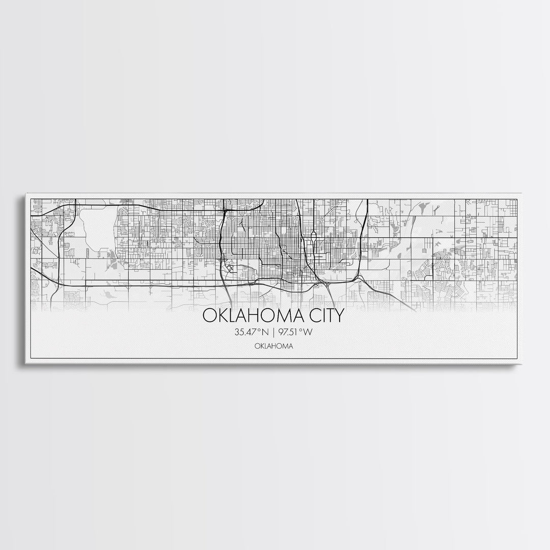 Panoramic Oklahoma City Map, Oklahoma Art, Map Print, Minimalist Wall Art, Canvas Art, Housewarming Gift, Street Map Art, Closing Gift