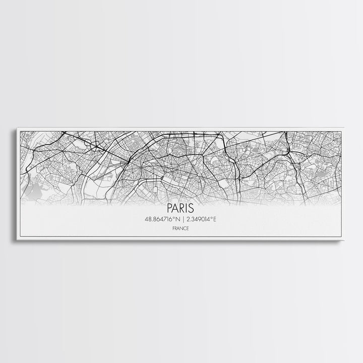 Panoramic Paris City Map, France Art, Map Print, Minimalist Wall Art, Canvas Art, Housewarming Gift, Street Map Art, Closing Gift