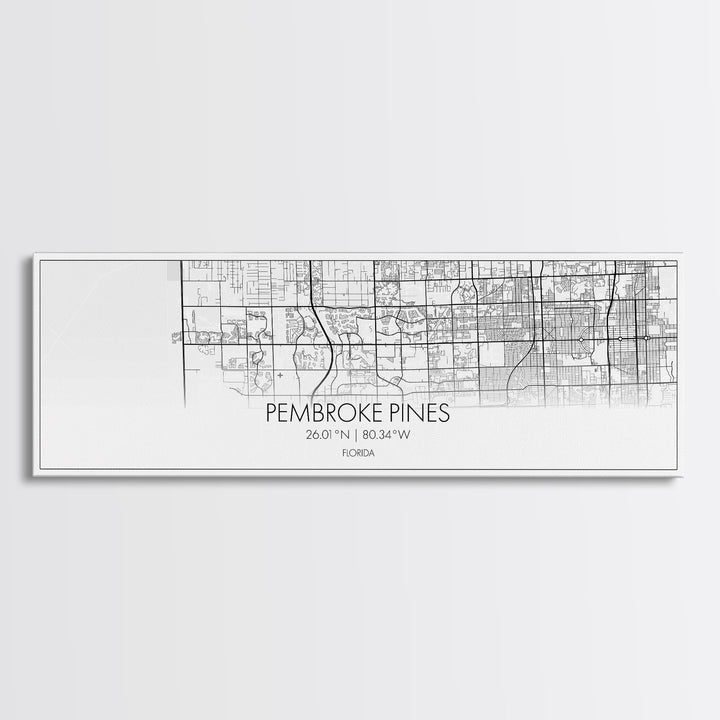 Panoramic Pembroke Pines City Map, Florida Art, Map Print, Minimalist Wall Art, Canvas Art, Housewarming Gift, Street Map Art, Closing Gift