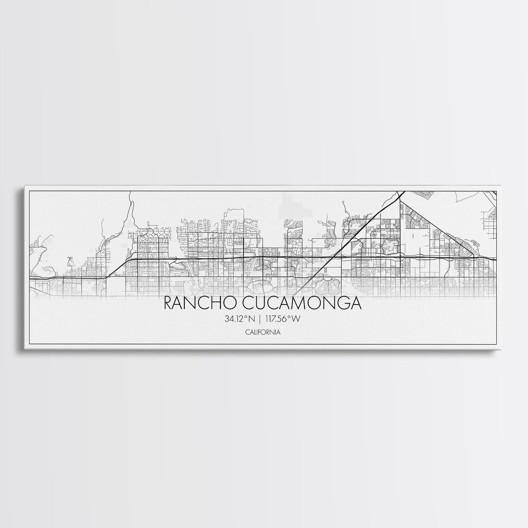 Panoramic Rancho Cucamonga City Map, California Art, Map Print, Minimalist Wall Art, Canvas Art, Housewarming Gift, Street Map, Closing Gift