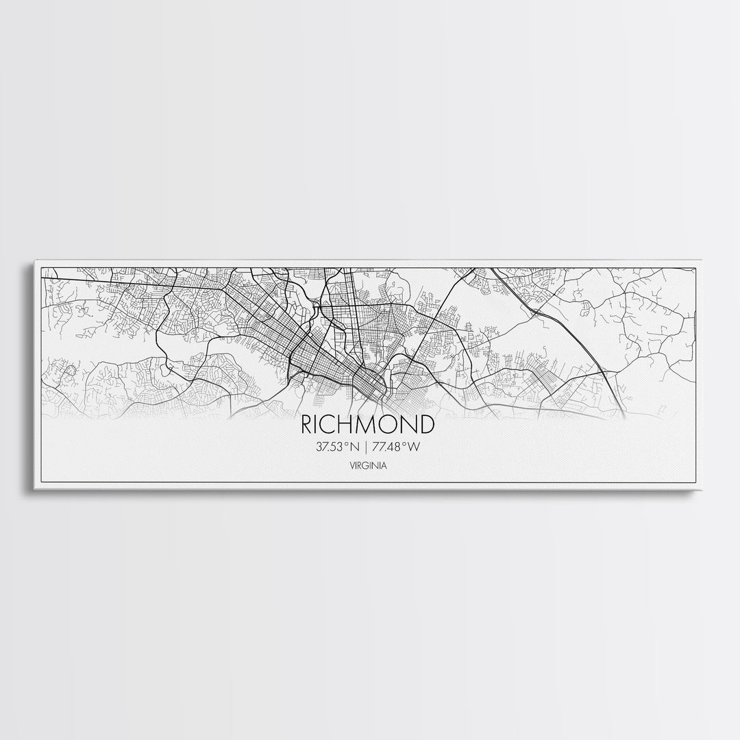 Panoramic Richmond City Map, Virginia Art, Map Print, Minimalist Wall Art, Canvas Art, Housewarming Gift, Street Map Art, Closing Gift