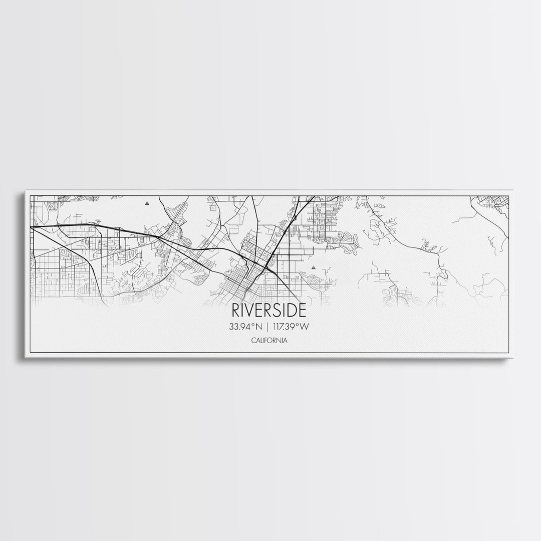 Panoramic Riverside City Map, California Art, Map Print, Minimalist Wall Art, Canvas Art, Housewarming Gift, Street Map Art, Closing Gift