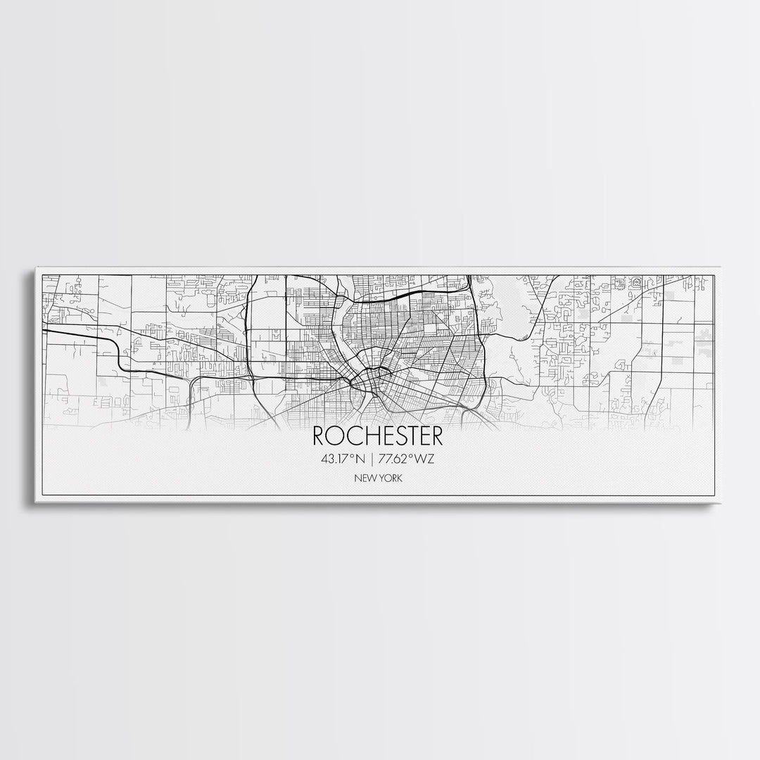 Panoramic Rochester City Map, New York Art, Map Print, Minimalist Wall Art, Canvas Art, Housewarming Gift, Street Map Art, Closing Gift