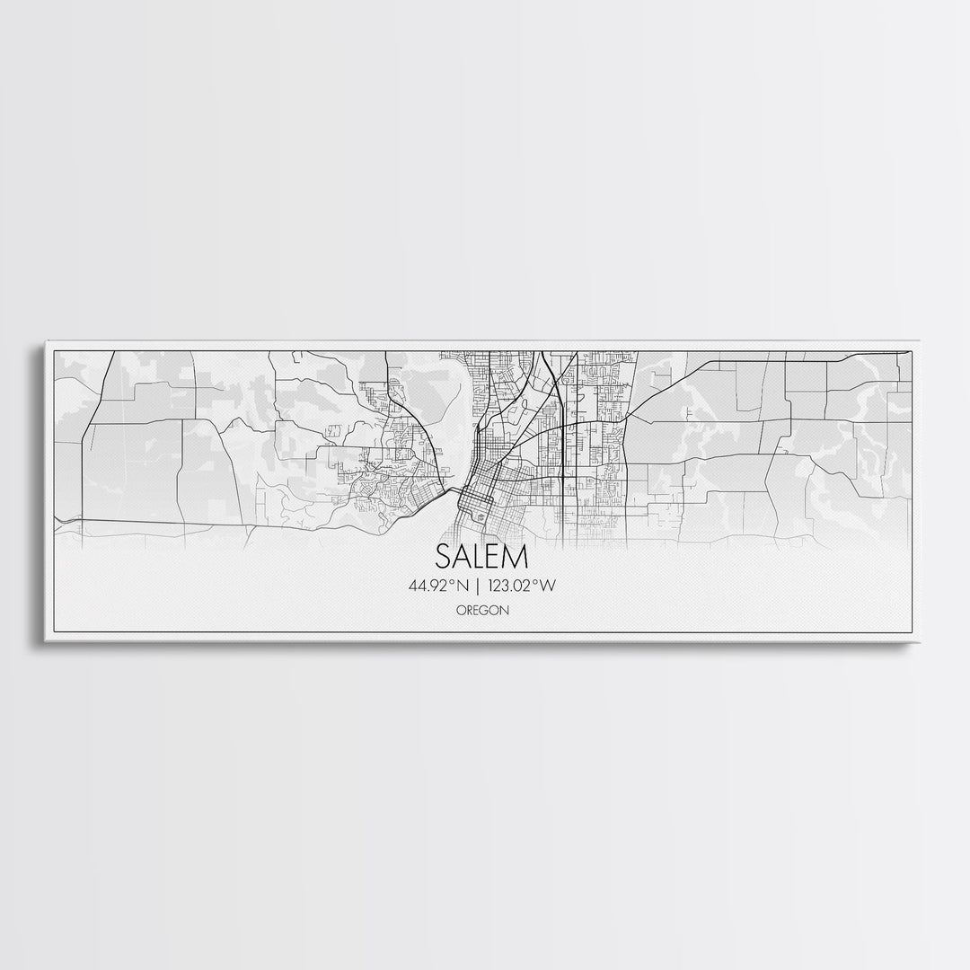 Panoramic Salem City Map, Oregon Art, Map Print, Minimalist Wall Art, Canvas Art, Housewarming Gift, Street Map Art, Closing Gift