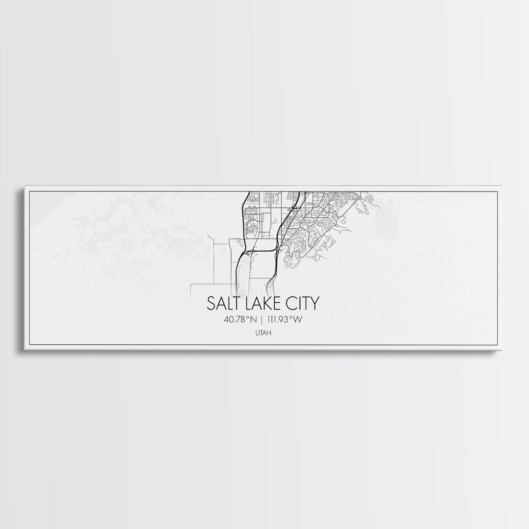 Panoramic Salt Lake City Map, Utah Art, Map Print, Minimalist Wall Art, Canvas Art, Housewarming Gift, Street Map Art, Closing Gift