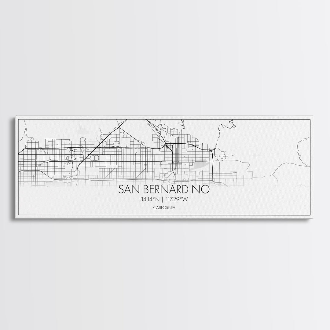 Panoramic San Bernardino City Map, California Art, Map Print, Minimalist Wall Art, Canvas Art, Housewarming Gift, Street Map, Closing Gift