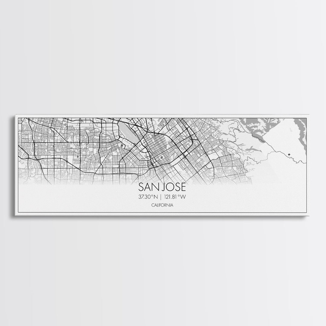 Panoramic San Jose City Map, California Art, Map Print, Minimalist Wall Art, Canvas Art, Housewarming Gift, Street Map Art, Closing Gift