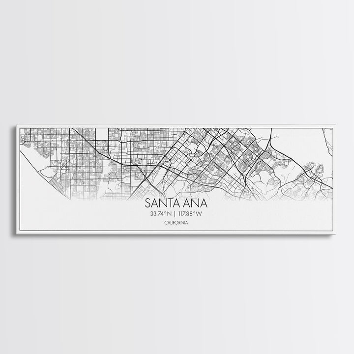 Panoramic Santa Ana City Map, California Art, Map Print, Minimalist Wall Art, Canvas Art, Housewarming Gift, Street Map Art, Closing Gift