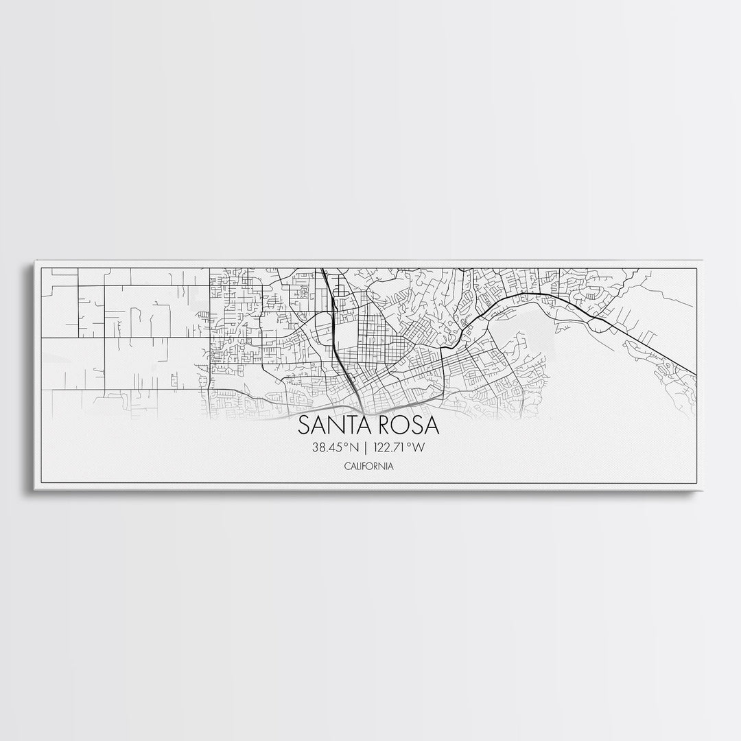 Panoramic Santa Rosa City Map, California Art, Map Print, Minimalist Wall Art, Canvas Art, Housewarming Gift, Street Map Art, Closing Gift