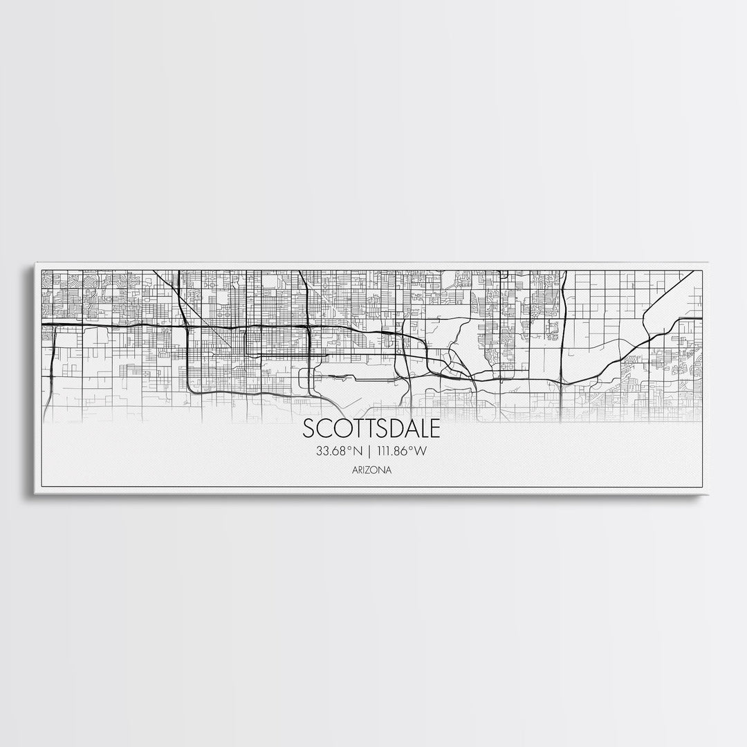 Panoramic Scottsdale City Map, Arizona Art, Map Print, Minimalist Wall Art, Canvas Art, Housewarming Gift, Street Map Art, Closing Gift