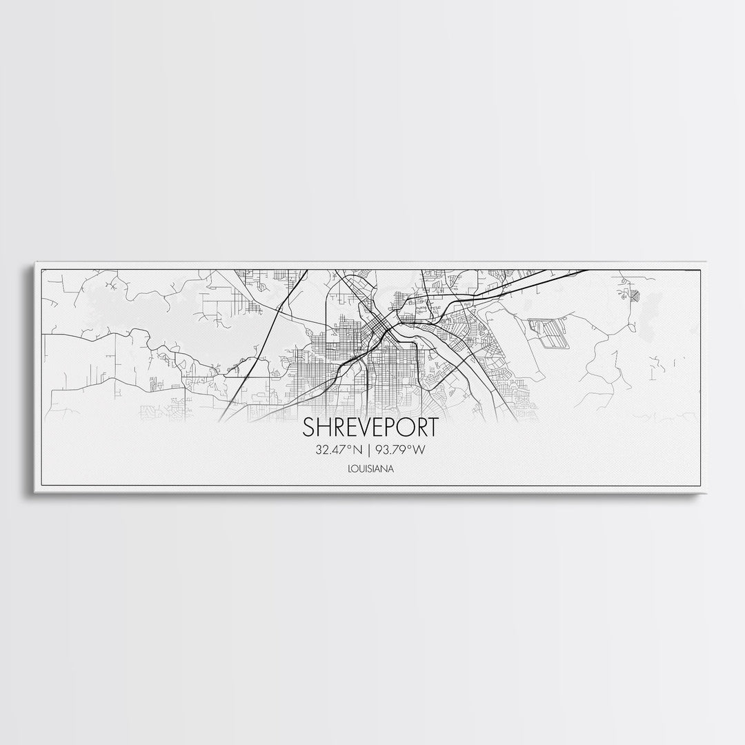 Panoramic Shreveport City Map, Louisiana Art, Map Print, Minimalist Wall Art, Canvas Art, Housewarming Gift, Street Map Art, Closing Gift