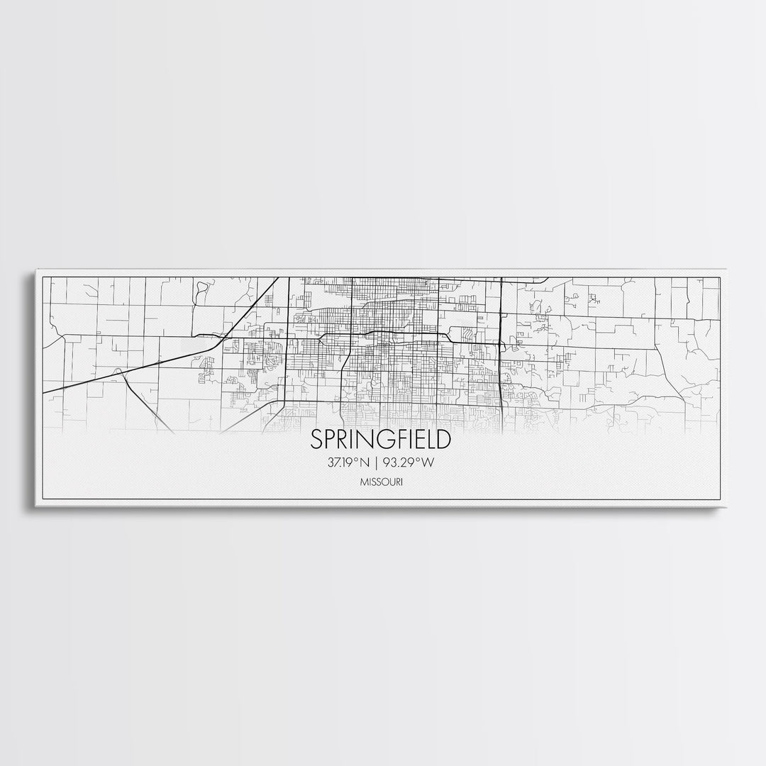 Panoramic Springfield City Map, Missouri Art, Map Print, Minimalist Wall Art, Canvas Art, Housewarming Gift, Street Map Art, Closing Gift