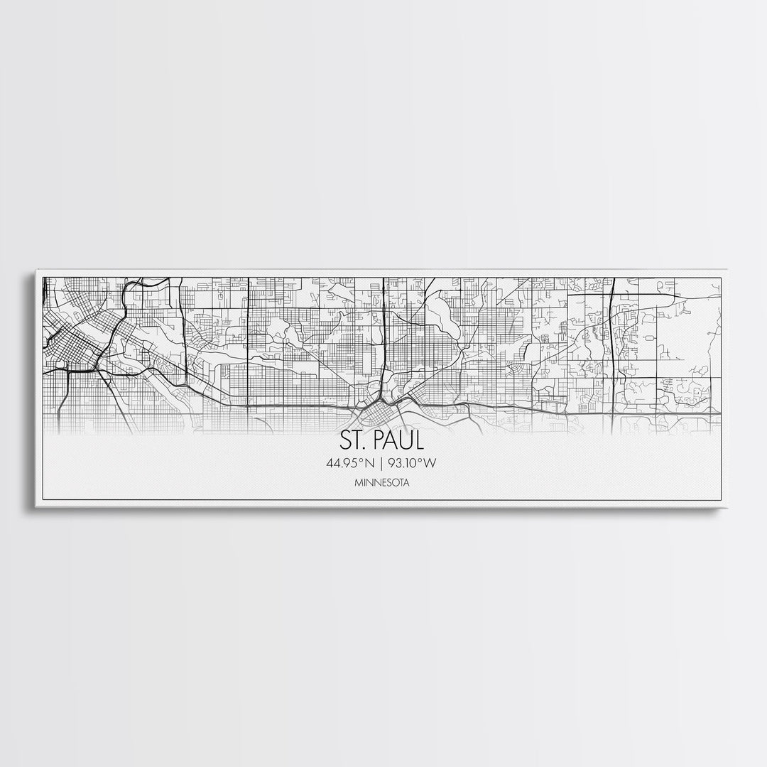 Panoramic St Paul City Map, Minnesota Art, Map Print, Minimalist Wall Art, Canvas Art, Housewarming Gift, Street Map Art, Closing Gift