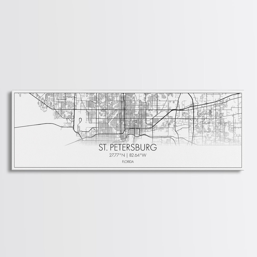 Panoramic St Petersburg City Map, Florida Art, Map Print, Minimalist Wall Art, Canvas Art, Housewarming Gift, Street Map Art, Closing Gift