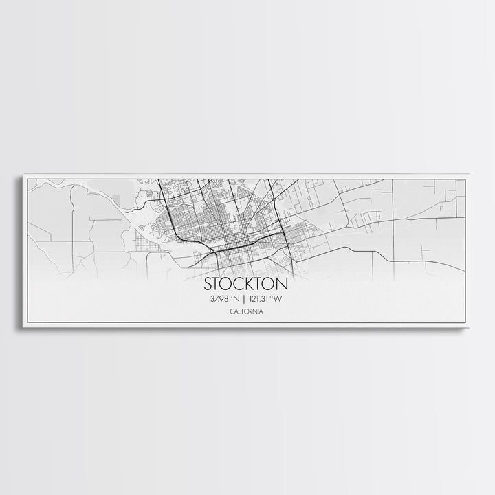 Panoramic Stockton City Map, California Art, Map Print, Minimalist Wall Art, Canvas Art, Housewarming Gift, Street Map Art, Closing Gift