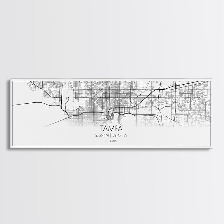 Panoramic Tampa City Map, Florida Art, Map Print, Minimalist Wall Art, Canvas Art, Housewarming Gift, Street Map Art, Closing Gift