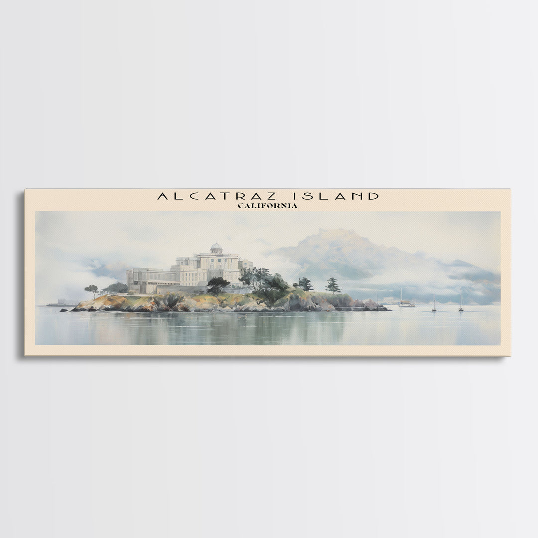 Alcatraz Island Retro Style Travel Poster - Framed Canvas Print - California Travel Decor | Vintage Style Home Decor - Travel Print - Wall Art