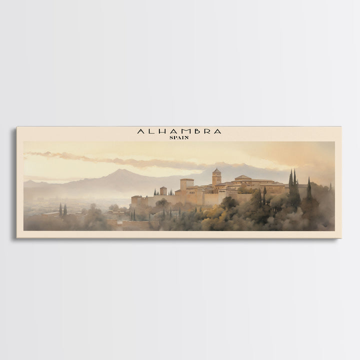 Alhambra Travel Art Framed Canvas Print, Spain Wall Decor, Home Decor, Travel Poster, Vintage Wall Art, Watercolor Painting