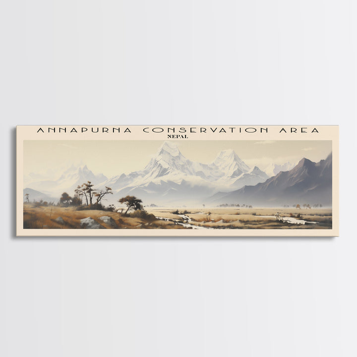 Annapurna Conservation Area Retro Travel Poster - Framed Canvas Print - Travel Decor | Vintage Style Home Decor - Travel Print - Wall Art