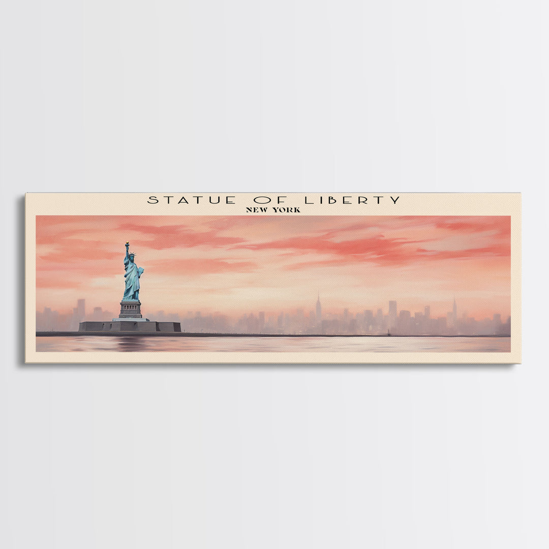 Statue of Liberty Travel Art Framed Canvas Print, COUNTRY Wall Decor, Home Decor, Travel Poster, Vintage Wall Art, Watercolor Painting