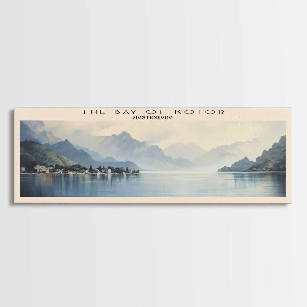 The Bay of Kotor Travel Art Framed Canvas Print, COUNTRY Wall Decor, Home Decor, Travel Poster, Vintage Wall Art, Watercolor Painting