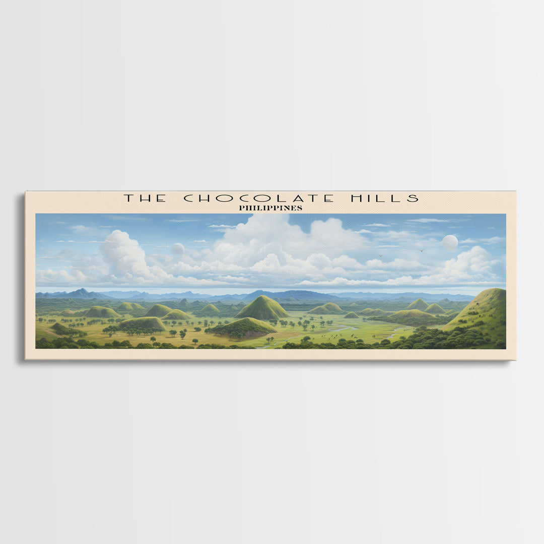 The Chocolate Hills Retro Style Travel Poster - Framed Canvas Print - COUNTRY Travel Decor | Vintage Style Home Decor - Travel Print - Wall Art