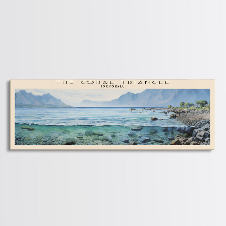 The Coral Triangle Travel Art Framed Canvas Print, COUNTRY Wall Decor, Home Decor, Travel Poster, Vintage Wall Art, Watercolor Painting