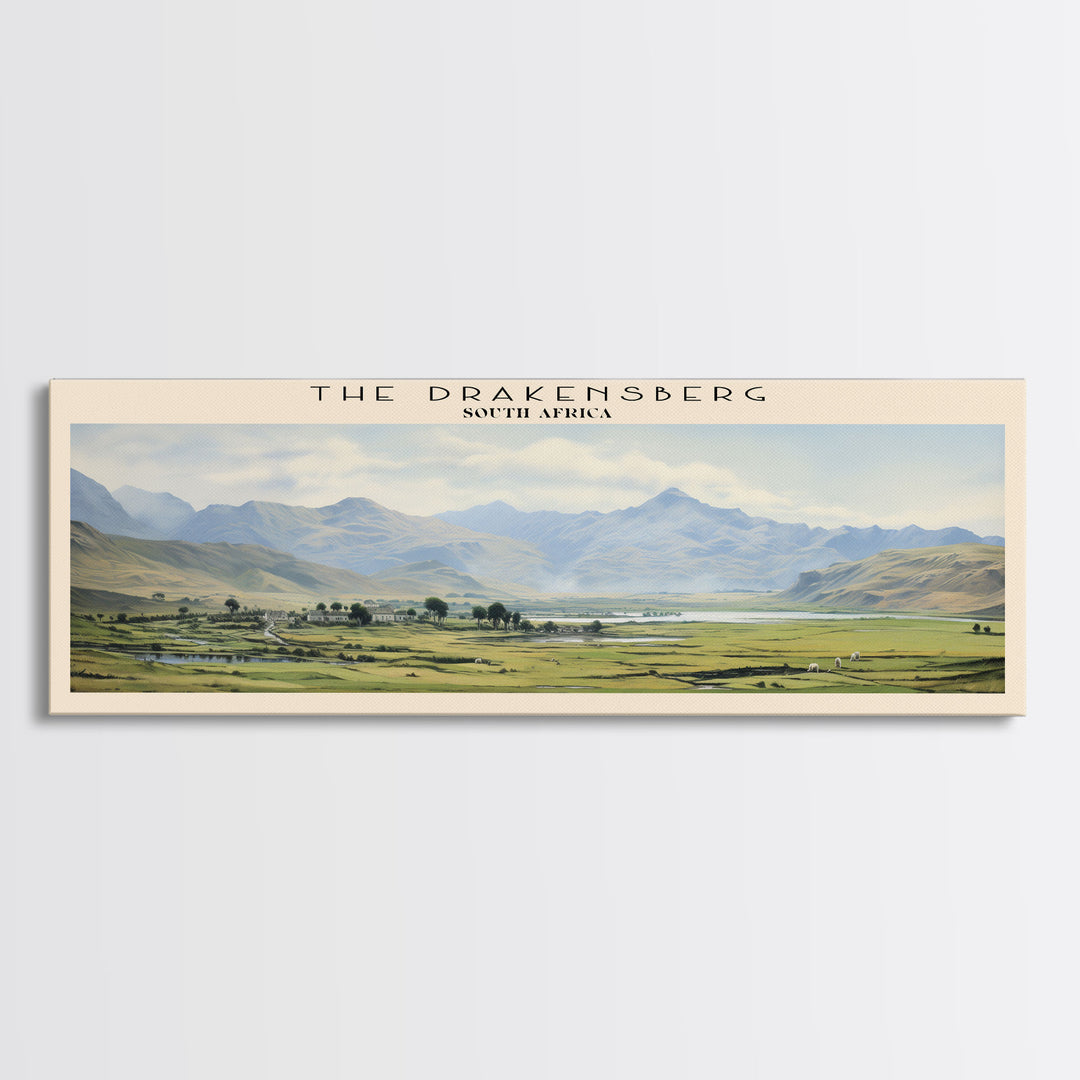 The Drakensberg Retro Style Travel Poster - Framed Canvas Print - COUNTRY Travel Decor | Vintage Style Home Decor - Travel Print - Wall Art