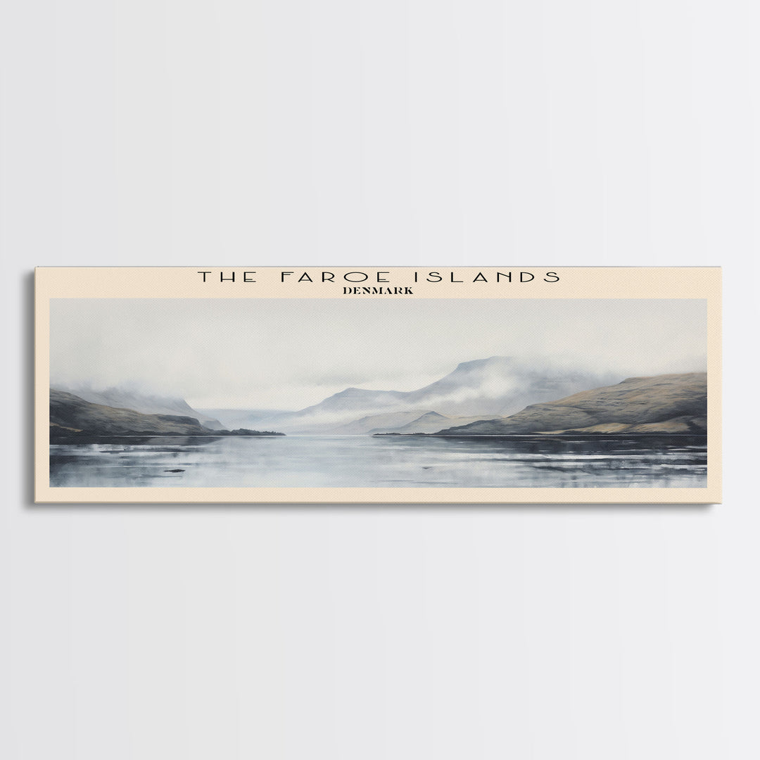 The Faroe Islands Travel Art Framed Canvas Print, COUNTRY Wall Decor, Home Decor, Travel Poster, Vintage Wall Art, Watercolor Painting