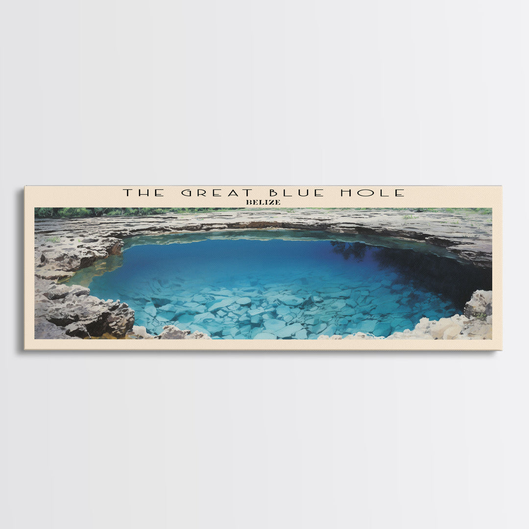 The Great Blue Hole Travel Art Framed Canvas Print, COUNTRY Wall Decor, Home Decor, Travel Poster, Vintage Wall Art, Watercolor Painting