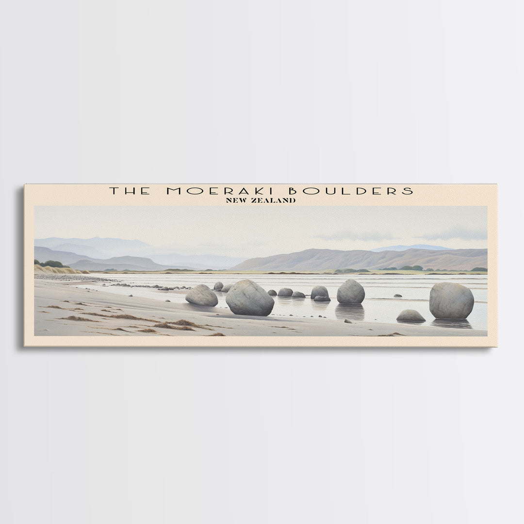 The Moeraki Boulders COUNTRY Travel Poster Print, Framed Canvas Print, COUNTRY Travel Art, Wood Framed Art, Wall Hanging, Home Decor