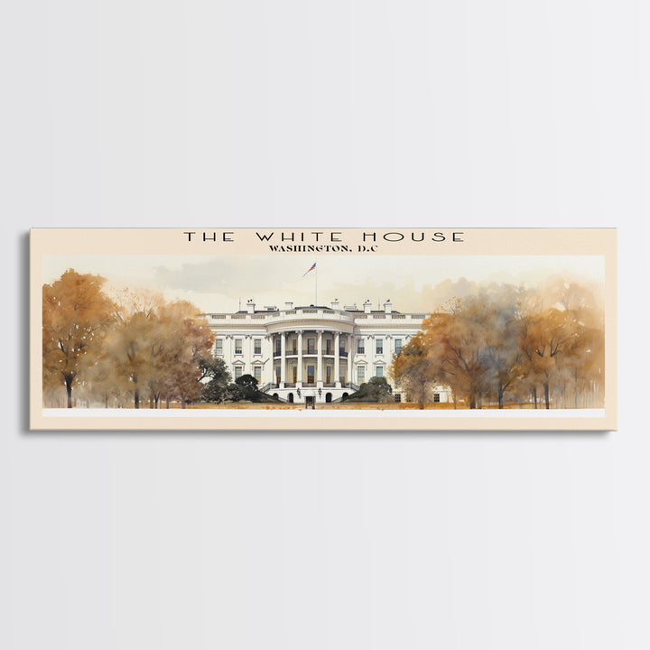 The White House Travel Art Framed Canvas Print, COUNTRY Wall Decor, Home Decor, Travel Poster, Vintage Wall Art, Watercolor Painting