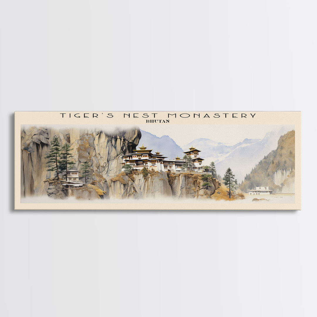 Tiger's Nest Monastery COUNTRY Travel Poster Print, Framed Canvas Print, COUNTRY Travel Art, Wood Framed Art, Wall Hanging, Home Decor