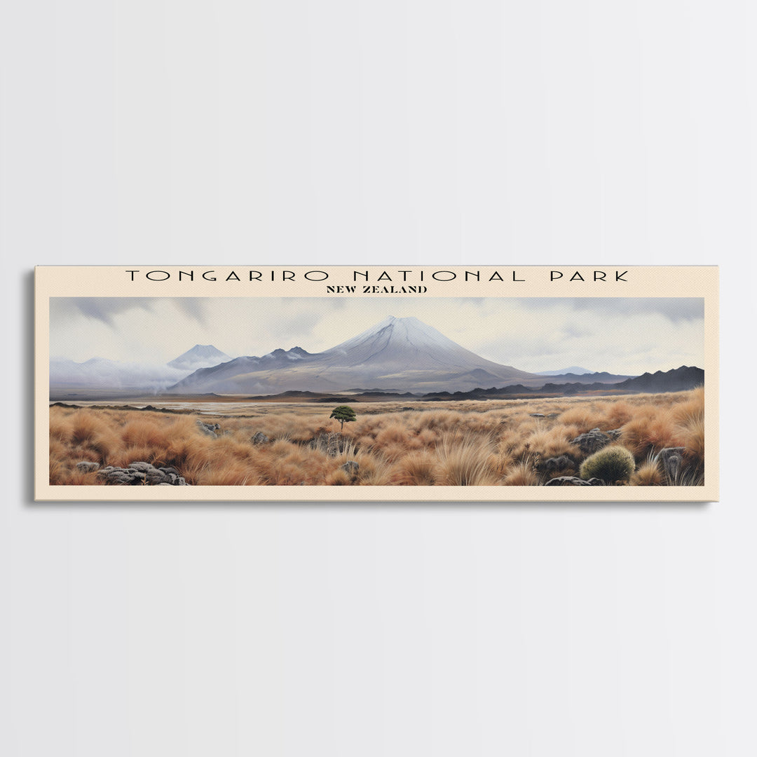 Tongariro National Park Travel Art Framed Canvas Print, COUNTRY Wall Decor, Home Decor, Travel Poster, Vintage Wall Art, Watercolor Painting