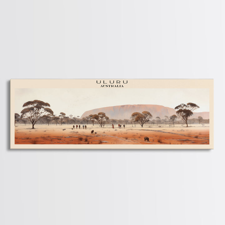 Uluru Travel Art Framed Canvas Print, COUNTRY Wall Decor, Home Decor, Travel Poster, Vintage Wall Art, Watercolor Painting