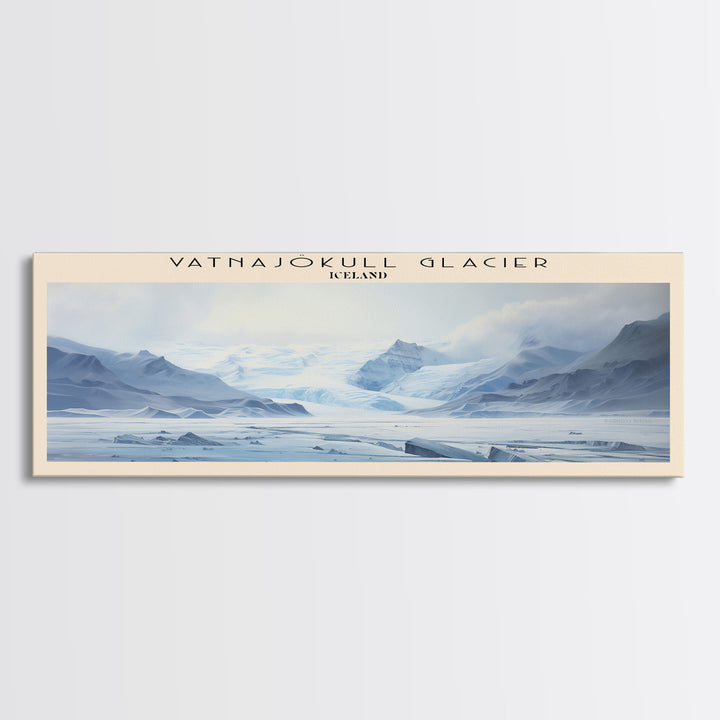 Vatnajökull Glacier Retro Style Travel Poster - Framed Canvas Print - COUNTRY Travel Decor | Vintage Style Home Decor - Travel Print - Wall Art