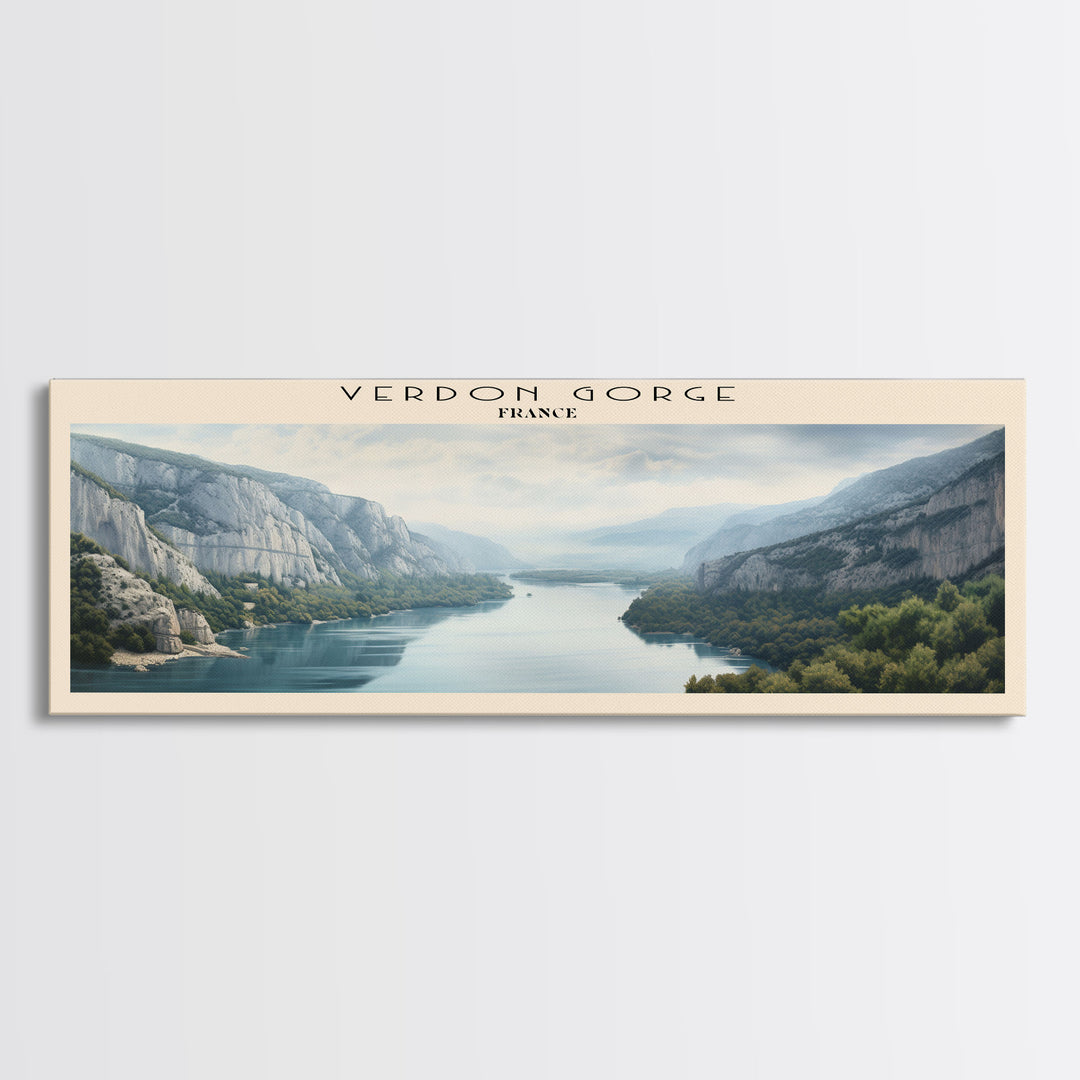 Verdon Gorge Travel Art Framed Canvas Print, COUNTRY Wall Decor, Home Decor, Travel Poster, Vintage Wall Art, Watercolor Painting