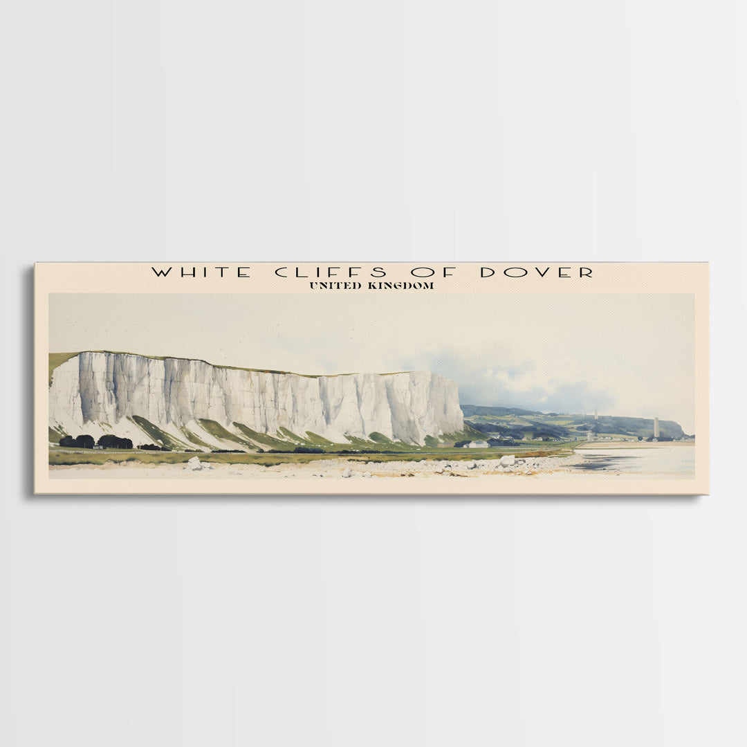 White Cliffs of Dover Travel Art Framed Canvas Print, COUNTRY Wall Decor, Home Decor, Travel Poster, Vintage Wall Art, Watercolor Painting