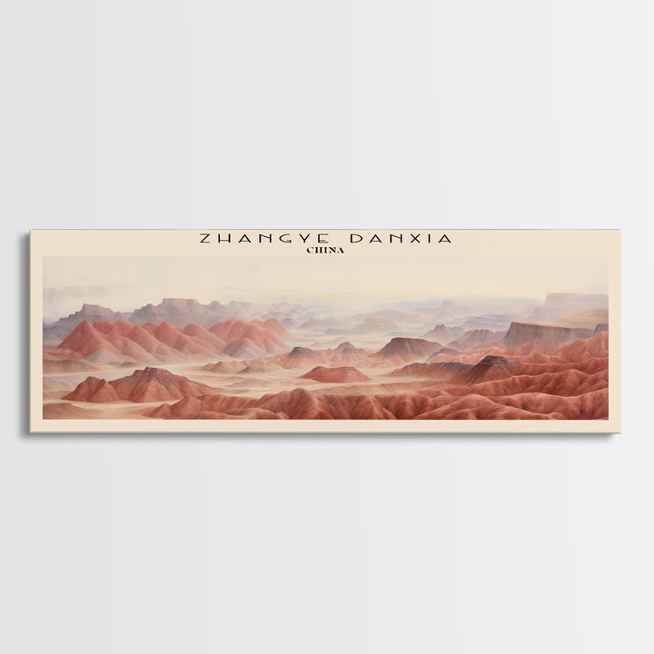 Zhangye Danxia Retro Style Travel Poster - Framed Canvas Print - COUNTRY Travel Decor | Vintage Style Home Decor - Travel Print - Wall Art