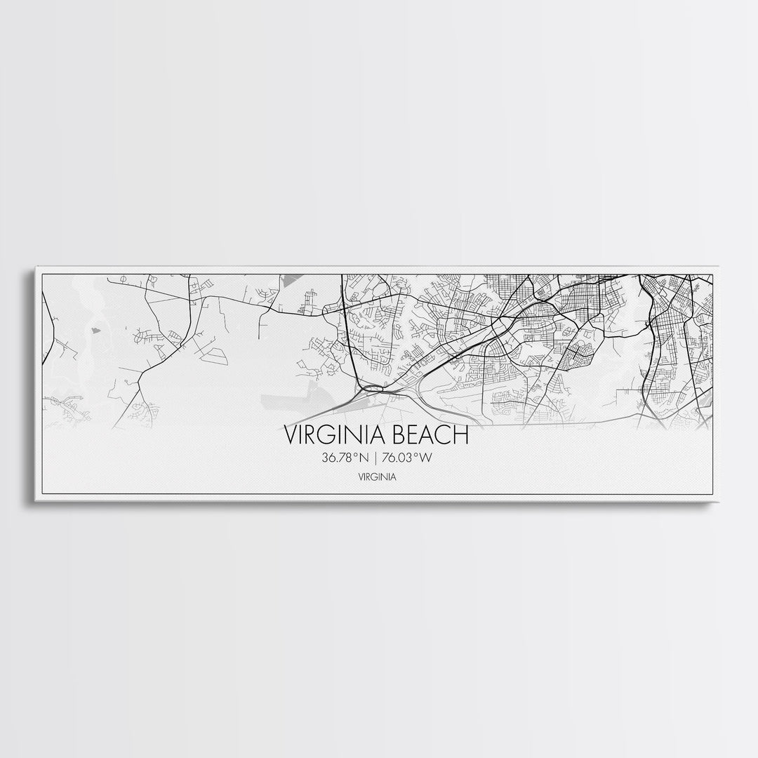 Panoramic Virginia Beach City Map, Virginia Art, Map Print, Minimalist Wall Art, Canvas Art, Housewarming Gift, Street Map Art, Closing Gift