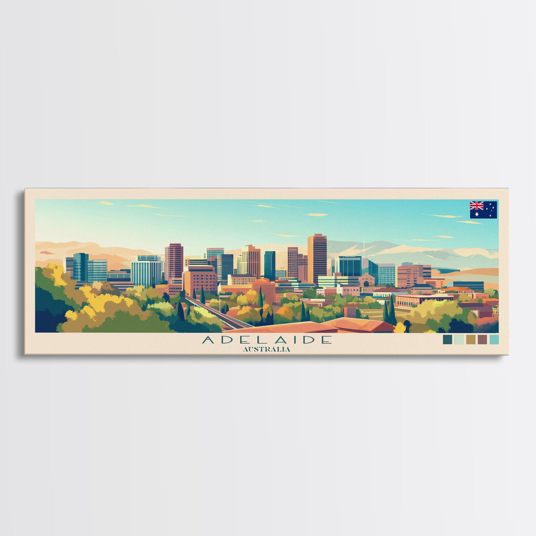 Adelaide, Australia Panoramic Travel Poster Canvas Print, Adelaide, Australia Painting, Australia Art, Adelaide Panoramic Travel Art, Travel Painting