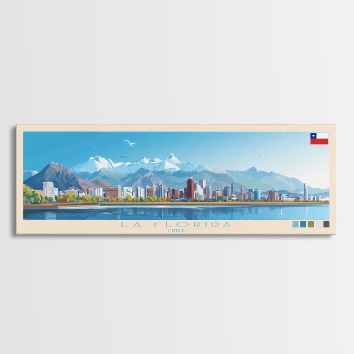 La Florida, Chile Panoramic Travel Poster Canvas Print, La Florida, Chile Painting, Chile Art, La Florida Travel Art, Living Room Painting